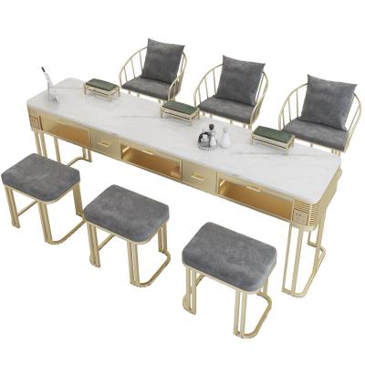 China Contemporary Modern Manicure Station Nail Table And Chairs Metal Nail Bar Table for sale