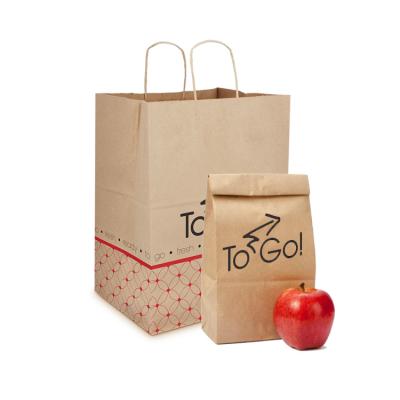 China Disposable Recycled Custom Brown 100gsm Twisted Handle Food Shopping Kraft Paper Bag for sale