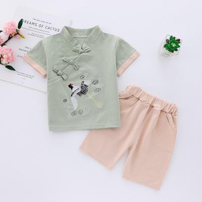 China Wholesale Chinese Style Cotton Tang Suit For Kids Short Sleeve 2 Piece Set For Prom Dress for sale