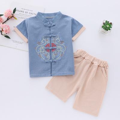 China Chinese style kids clothes boys hanfu children wear children silk suit chinese style short sleeve clothes for kids for sale