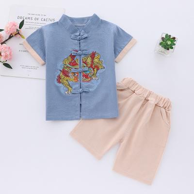 China Chinese style children summer linen hanfu set children clothing button suit chinese traditional hand silk for sale