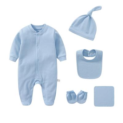 China 100% Khaki Cotton Baby Clothes Rising Full Moon Newborn Baby Clothes 0-3 Months Underwear Five-Piece Set for sale