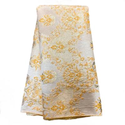 China Viable nigerian yellow lace fabric brocade fabric good quality 2021 5 yards brocade lace fabric for women dress for sale