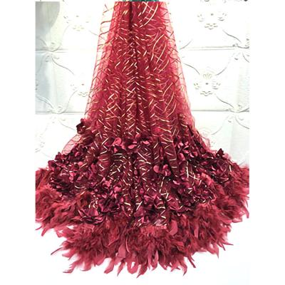 China Sustainable Good Quality 3D Flower Stretch Bridal Lace Burgundy Feather Lace For Women for sale