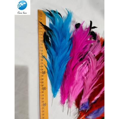 China Feather Group Section 25-30cm Dyed Color Rooster Tail Soft Wholesale Bendable Chicken Feathers Feather Natural For Hats Party&Wedding for sale