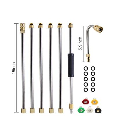 China Pressure Washer Extension Wand 8ft Corner Cleaning Wall And Replacement Lance With 7 Wands 5 Color Spray Nozzles 10 O-Rings for sale