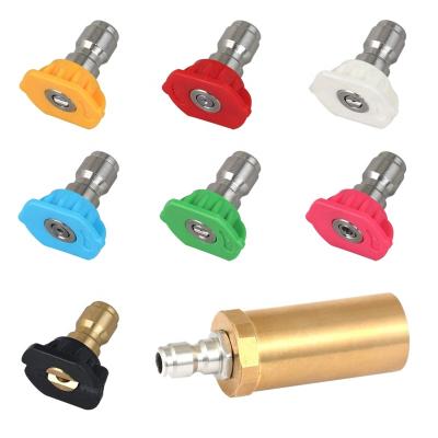 China Pressure Cleaning Ceramic Rotary Nozzle Brass Main Body With Stainless Steel Connector And 5pcs Quick Release Adapter Nozzles for sale