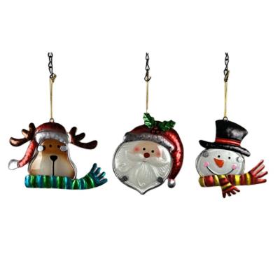 China Glass Art Decor Christmas Tree Snowman Ornament Garden Christmas Decoration Metal And Fused for sale