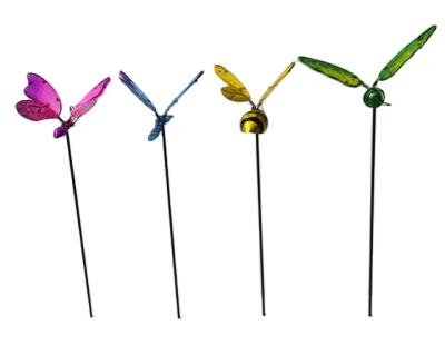 China Innovative Art Decor Metal And Fused Glass Dragonfly The Other Garden Ornaments Stake for sale