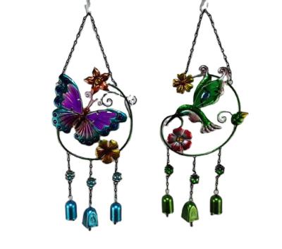 China Art Decor Professional Manufacturer Fused Butterfly Hummingbird Glass Wind Chime for sale