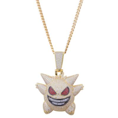 China 9cm big size TRENDY Hiphop Full Of Gold Ghost Zircon Pendant Fashionable Animation Pendant Necklace for sale