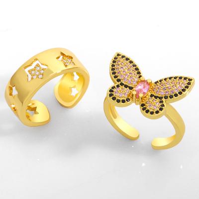 China Opening Ring Korean Vintage Butterfly Personality Insti Tide Index Ring Micro Inlaid Zircon Ring Female for sale