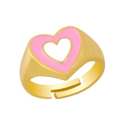 China Vintage New Insist Love Ring Lovers Drop Oil Ring Red Heart Ring Double for sale