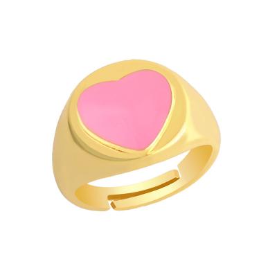 China Retro Vintage Gold Geometric Love Rings Ins Influencers Color Drop Oil Heart Bohemian Ring for sale