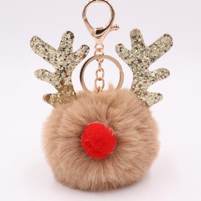 China Soft Cute Cartoon Plush Pompom Fur Ball Promotion Furball ShapePlush Balls Bag Keychain Animal Fur Pom Pom Keychain Shape Accessory for sale