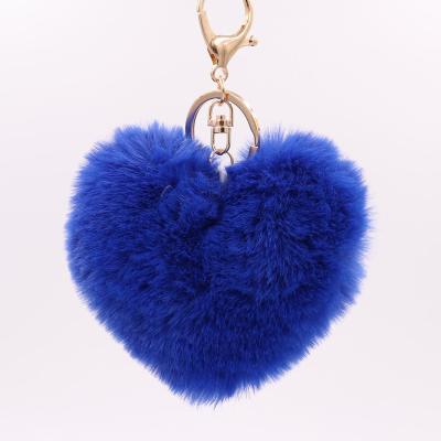 China Soft Cute Rabbit Heart Shaped Fluffy Heart Shaped Fluffy Pompom Plush Fur Balls Furball Key Chain Promotion Gift Furball Heart Pom Pom Keychain for sale