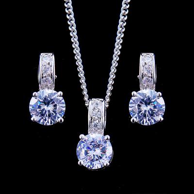 China Trendy Simple Zircon Stud Earrings Necklace Fashion Jewelry Set Wedding Bridal Wedding Jewelry Gift for sale