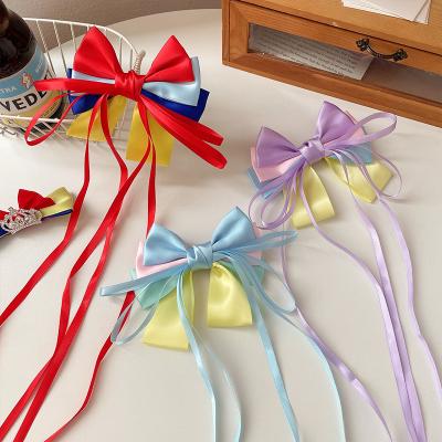 China Snow White Double-Layer Bow Ribbon Children's Handmade Hairpin Hairpin At The Top Big Princess Girl Cute Heart Ponytail Hair Clip for sale