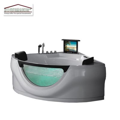 China Apron Corner Hot Tub Whirlpool Spa Eco-friendly Material Acrylic Bathtub With Auto 15inch TV And Crinkle for sale