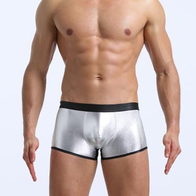 China 2022 summer new PU leather thong shorts men's brand clothing bodybuilding fitness three-point pants sexy trunk shorts for sale