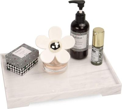 China Large Eco-friendly Marble Effect Resin Organizer Bathroom Storage For Soaps, Candles And Jewelry Vanity Tray for sale