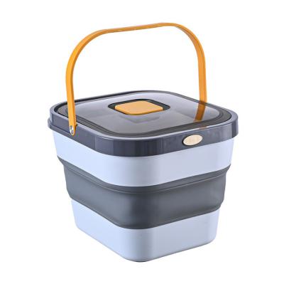 China Folding Folding Kitchenware Storage Bucket Portable Food Container with One Handle Collapsible Rice Bucket for sale