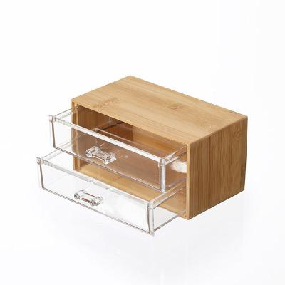 China 18.8*12*9.3cm Storage Box 2 Drawers Makeup Jewelry Box Modern Desktop Bamboo Clear Acrylic Luxury Organizer for sale