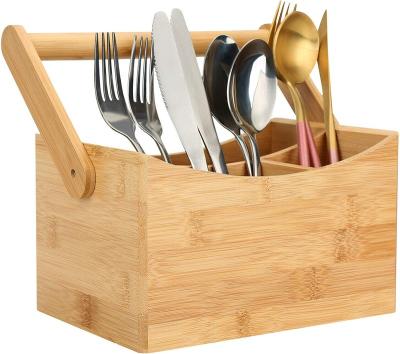 China Eco-friendly Tableware Storage Box Kitchen Cutlery Trolley Bamboo Utensil Rack Holder Organizer for sale