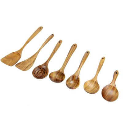 China Eco-Friendly Non-Stick Kitchen Pan Tool Set 7 Piece Set Wooden Spoons For Cooking 100% Natural Teak Kitchen Utensils Set for sale