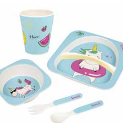 China Environmental Protection Cartoon Cartoon Pattern Cute Square Dish Two And Five-Piece Bamboo Set Of Safety Children'S Tableware for sale