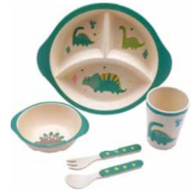 China Cute cartoon animal pattern high quality environmentally friendly, safe and durable children's bamboo five-piece tableware set for sale