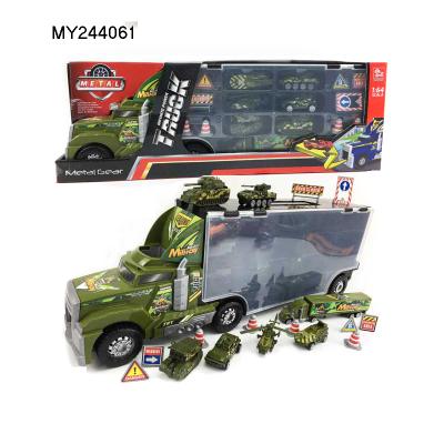 China Model Toy Large Diecast Military Vehicle Container Truck Trailer Alloy Diecast Model With Toy Car for sale