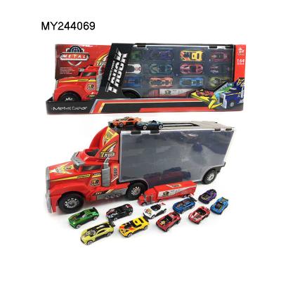 China Toy Children Diecast Die Cast Car Tractor Trailer Truck Toys With 12pcs Toy Car for sale