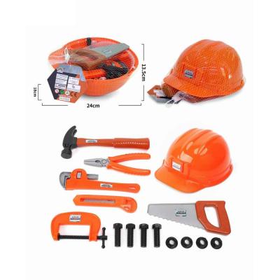 China MODEL TOY Kids Kindergarten Pretend Toys Playing Helmet Tool Kit Set Toy 15pcs for sale