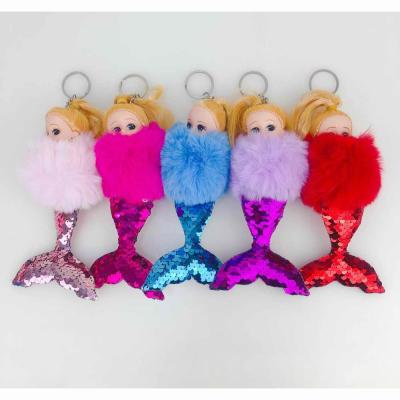 China Fluffy Shiny Mermaid Doll Plush Pom Pom Fur Plush Rabbit Key Chain for sale