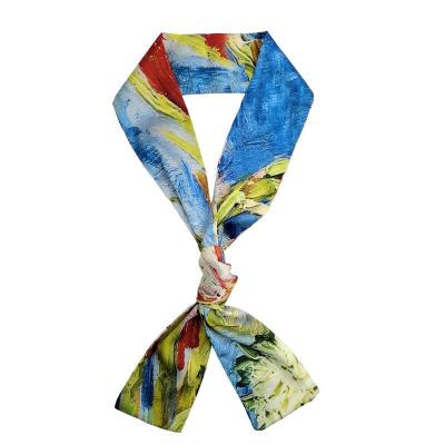 China Custom Polyester Scarf Lady Digital Printed Hair Logo Polyester Satin Scarf for sale