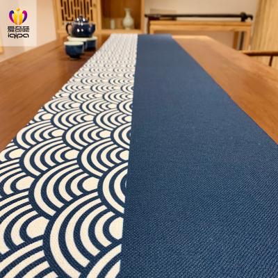 China Japandi Sea Wave Table Runner Party Supplies Fabric Decorations for Wedding Birthday Baby Shower 13x70inch Artwork Japanese Ocean for sale