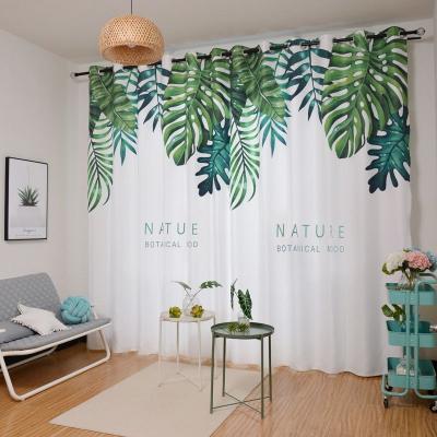 China Skylight Nordic Style 100% Polyester Snow Voile Leaves Window Curtains Printed for sale