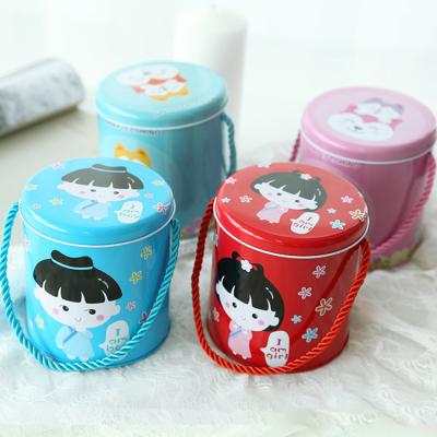 China Custom Creative Small Cylinder Cookie Wedding Favor Cookie Chocolate Candy Packaging Metal Tin Box Gift for sale