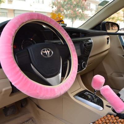 China Durable Universal Steering Wheel Plush Car Winter Fur Hand Brake Gear Cover Set Car Accessories Steering Wheel Covers for sale