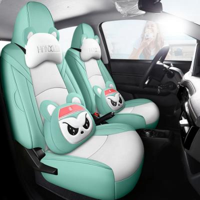 China Cartoon Genuine Leather Car Seat Covers Full Set Automotive Seat Cover Morandi Cushion Cover For Cars Universal Fit Set For 5 Seats for sale