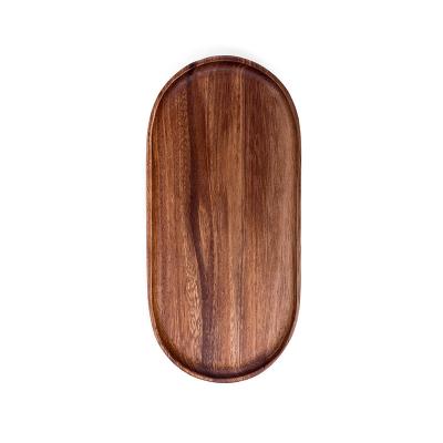 China Africa Factory Wholesale Rustic Brown round Walnut Wood Serving Food Tray with Handles for sale