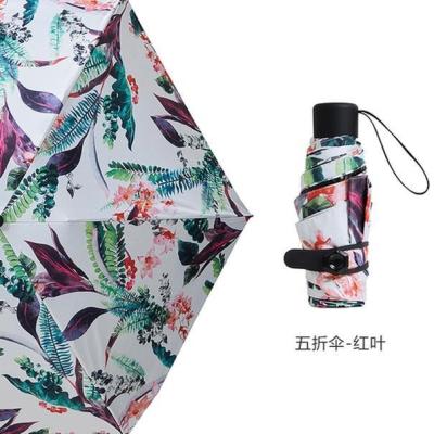 China Country Five Folds Umbrella For Rain Mini Flat Handle Lightweight Custom Print for sale