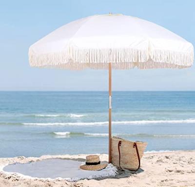 China CLASSIC 7.5ft Heavy Duty Beach Umbrella With UV Fringe UPF Windproof 50+ Tassel for sale