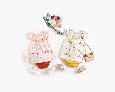 China Sweet Bow Knot Blouse Bow Girl Summer Suit Newborn Baby Clothes Butt Pants INS Shorts Two Piece Sleeve for sale