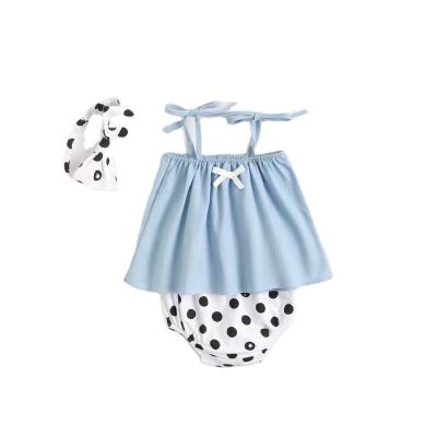 China ZD003 summer baby soft cotton suit newborn baby denim suit polka dot Korean three-piece suit for sale