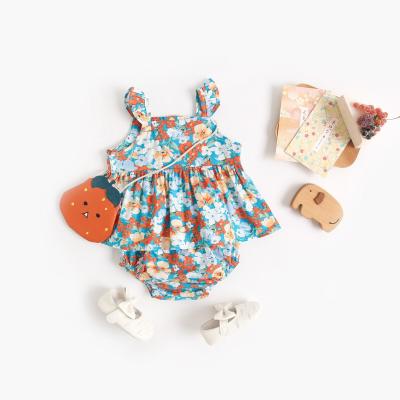 China Central Institute of Statistics baby clothes newborn bridle baby clothes summer cotton Korean sweet floral two-piece suit for sale