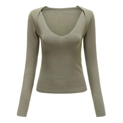 China Anti-wrinkle 2022 new fashionable spring style women knit ragged v neck off the shoulder sweater for ladies for sale