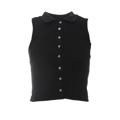 China Custom women's summer turn-down collar anti-pilling new style vintage vest knitted sleeveless shirt blouses for sale