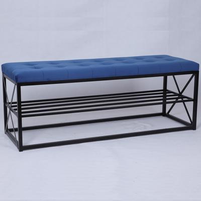 China Black color fabric long customization metal bench with shoe rack for living room entrance for sale